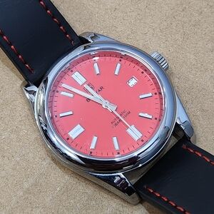 BENYAR Red Dial Automatic Watch with Black Leather Strap
